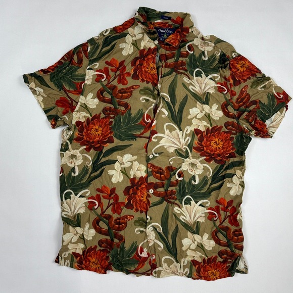 chubbies Other - Chubbies Mens L Sunday Shirt Olive Green Floral Snake Print Rayon SS Button Up